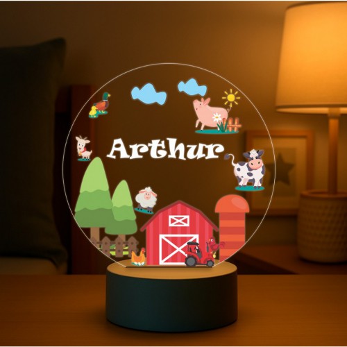 Luminária Infantil Personalizada Com Nome Fazenda Farm Abjur Redonda Linda Quarto Bebê Iluminação Amamentação Gestante