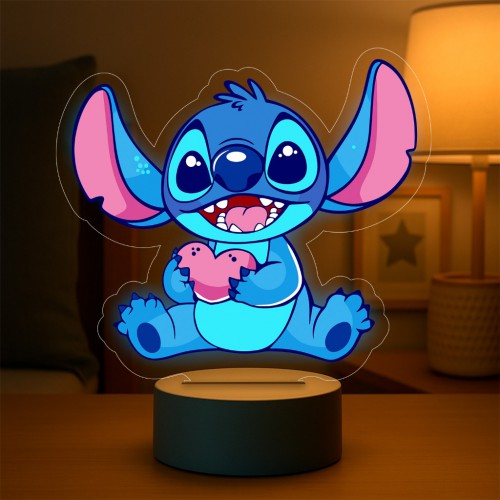 Luminária Abajur De Mesa Stitch 3D Infantil Disney Usare Menino Menina LED RGB de Mesa Decorativa Espaço Estilo Presente
